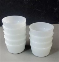 Set of 9 white glassware ramekins