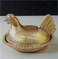 Carnival Indiana glass hen on a nest