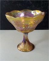 Carnival glass compote approx 9 inches tall