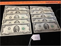 10 US Two Dollar Bills 1970’s