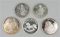 5 One Ounce Fine Silver Collectible Coins.