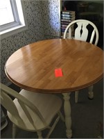 Round drop leaf table and 2 chairs