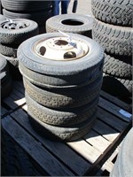 (4) 8.00R16.5LT Tires on 8-Hole Steel Rims