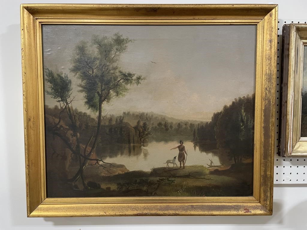 EARLY AMERICAN OIL PAINTING W/NATIVE SCOUT