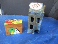 POTTERY HOUSE, WOOD HANDPAINTED BOX