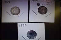 1833, 34, 35 Capped Bust Dimes