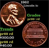 Proof 1962 Lincoln Cent 1c Grades Gem++ Proof Red