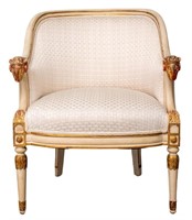 Italian Empire Style Upholstered Gilt Wood Bergere