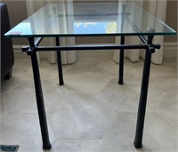 V - METAL BASE TABLE W/ GLASS TOP (L11)