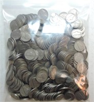 Bag of 367 Jefferson nickels, some war nickels