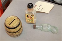 Vintage bottles and piggy bank