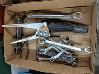 Box of Assorted Box Wrenches, Rivetool, Etc.
