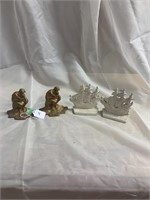 (2) Small Cast Iron Bookends (Thinking Man / Ship)