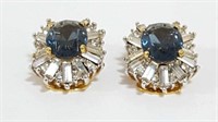 Vintage Aquamarine & Rhinestones Clip-On Earrings