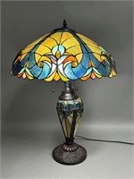 Tiffany Style Stained Glass Lamp Blue and Yellow