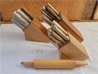 3 KNIFE BLOCKS (CHICAGO CUTTERY) W/ROLLING PIN