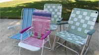 Folding Beach Chair, 2 rocking lawn chairs, and a