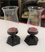 Pair of Avon Cape Cod ruby candleholders