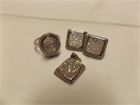 Druzy pendant, earrings and ring size 7 sterling