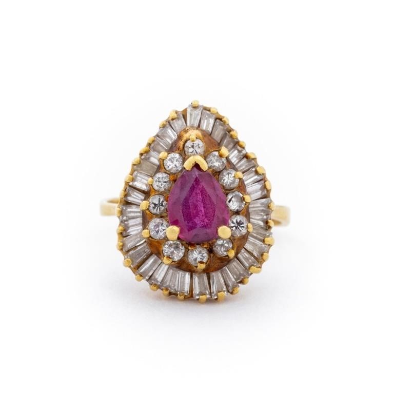 14K Gold Ruby & Diamond Ballerina Style Ring