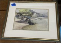 Greek side watercolor frame unsigned - 16.25" x 13