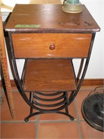 Wooden, metal table with drawer