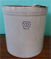 Primitive 3-gallon stoneware crock