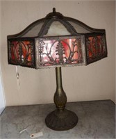 Wonderful antique slag glass table lamp with