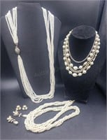 Multi Strand Costume Pearl Necklaces And 2 Pr