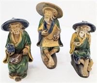 LOT Antique Mud Man Chinese Statues