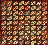 Victorian Cotton Fan Pattern Crazy Quilt, ca. 1900