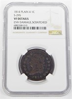 1814 PLAIN 4 LARGE CENT - NGC VF DETAILS