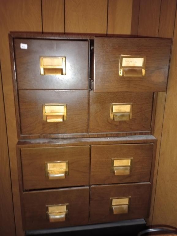 Pair of small four drawer metal filling