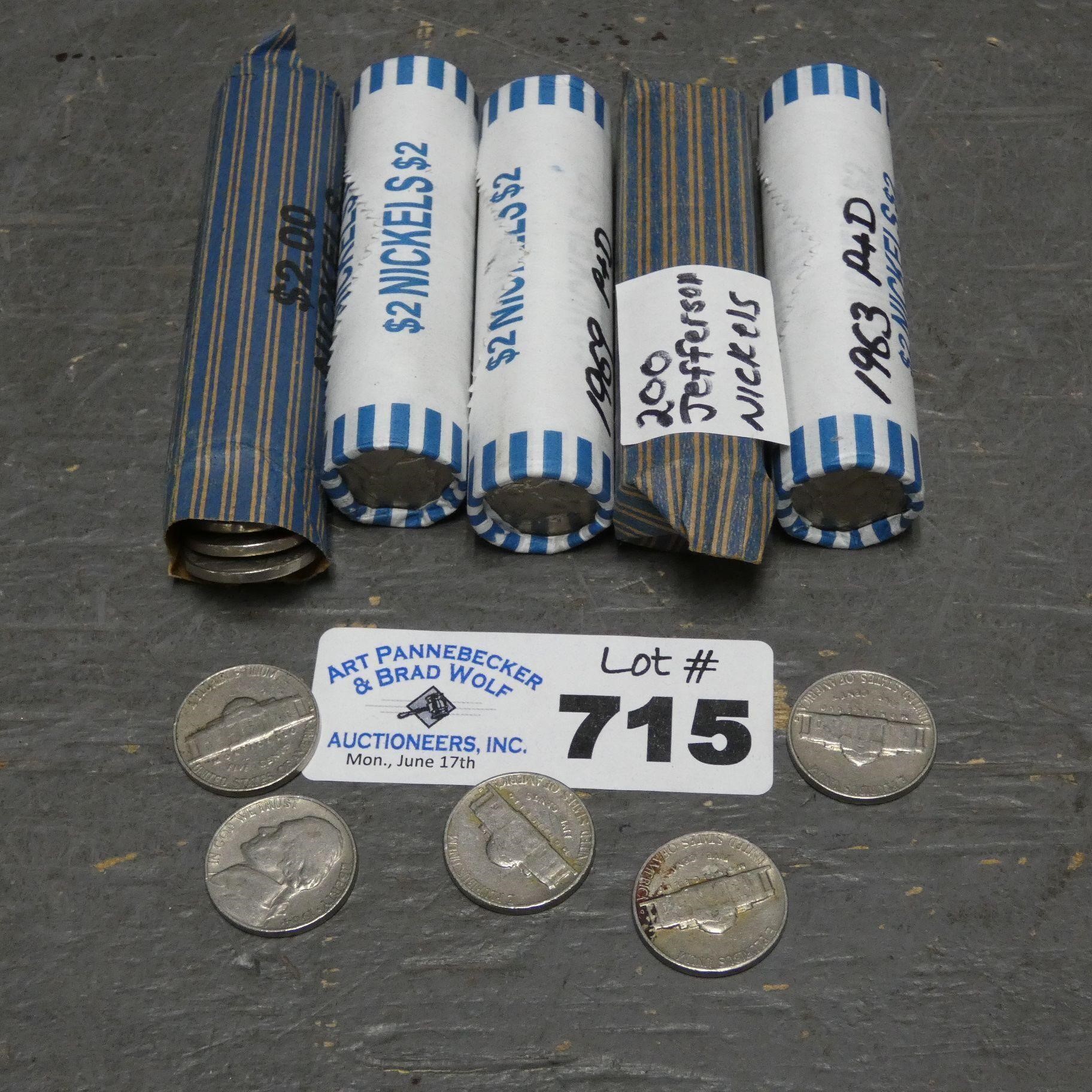 (5) Rolls of 1960's Jefferson Nickels