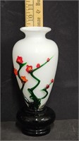 1970s Peking Glass Vase W/Overlay Red Blossom Tree