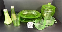 Green Depression Uranium Glass Set