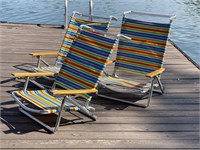 Three Vintage Colorful Striped Beach Chairs