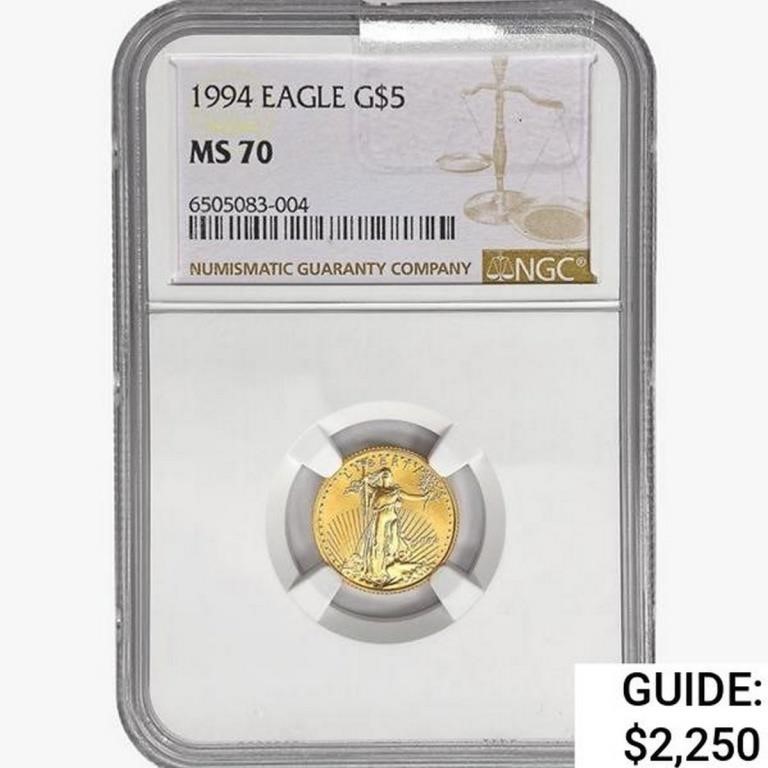 1994 $5 1/10oz. American Gold Eagle NGC MS70