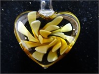 Morano Style Hand Blown Art Glass Heart Pendant