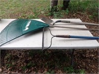 Lg. Leaf Rake, Pointed Nose Shovel, Garden Rake