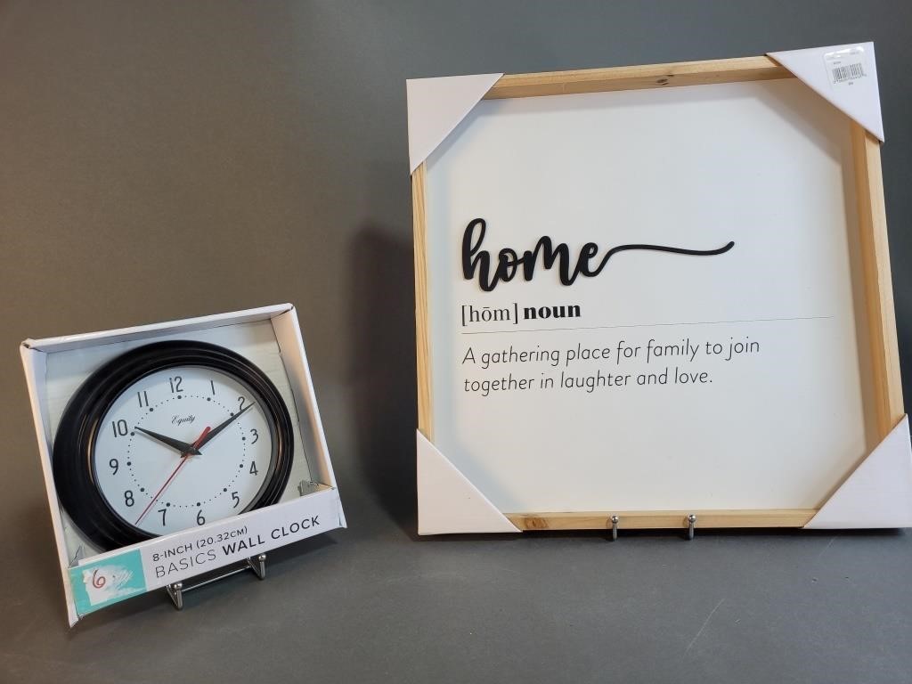 'Home' Sign & Wall Clock