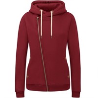 KEBORUILA Women's Oblique Zipper Fleece Hoodies Lo