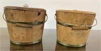 Antique Coopered Buckets W Lids and Bail Handles