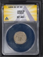 1866 5C Shield Nickel ANACS EF40