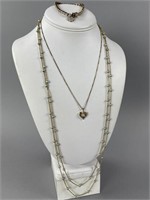 Sterling Silver Gold Overlay Necklaces, Bracelet