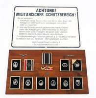 GERMAN PROTECTED AREA SIGN & WWII ERA BADGE PLAQUE