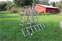 Lot 2 Wooden, 1 Aluminum Ladders