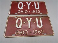 Matched pair of 1962 Ohio License Plates!