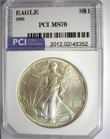 1986 Silver Eagle PCI MS-70 LISTS FOR $1000