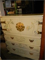 White Asian 6 Drawer, 1 Shelf Chest Dresser
